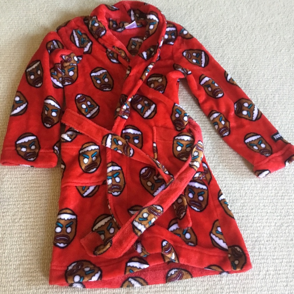 Kids Red Gingerbread Print Pajama Robe - Picture 3 of 6